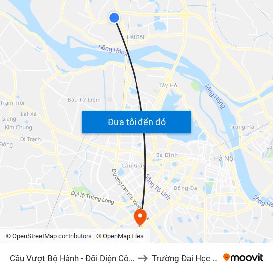 Cầu Vượt Bộ Hành - Đối Diện Công Ty Sato to Trường Đai Học Hà Nội map