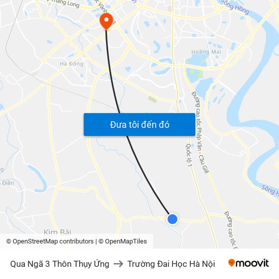 Qua Ngã 3 Thôn Thụy Ứng to Trường Đai Học Hà Nội map