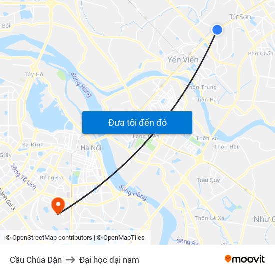 Cầu Chùa Dận to Đại học đại nam map