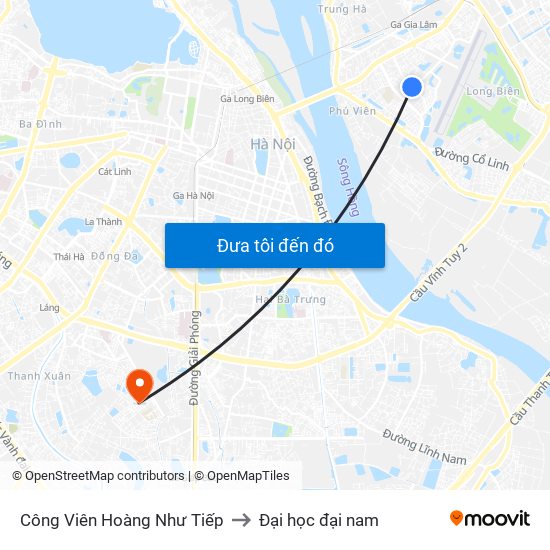 Công Viên Hoàng Như Tiếp to Đại học đại nam map