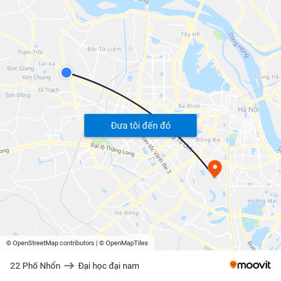 22 Phố Nhổn to Đại học đại nam map