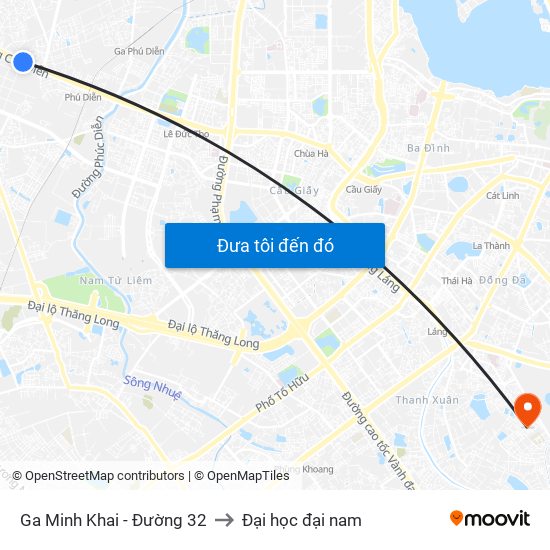 Ga Minh Khai - Đường 32 to Đại học đại nam map