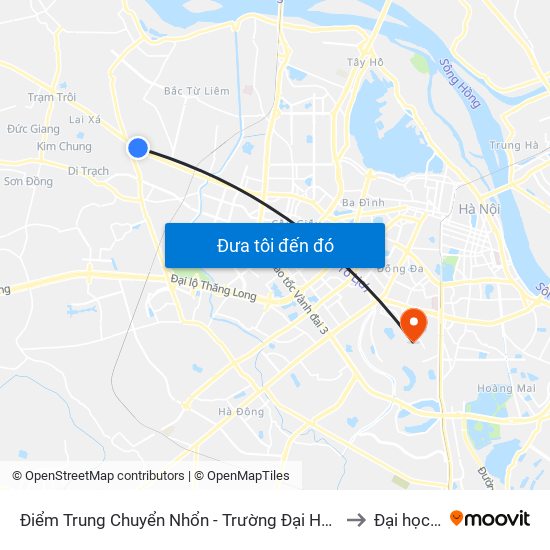 Điểm Trung Chuyển Nhổn - Trường Đại Học Công Nghiệp Hà Nội - Đường 32 to Đại học đại nam map