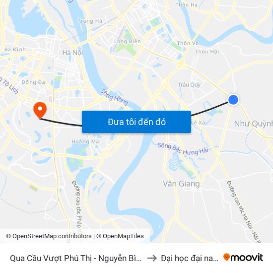 Qua Cầu Vượt Phú Thị - Nguyễn Bình to Đại học đại nam map