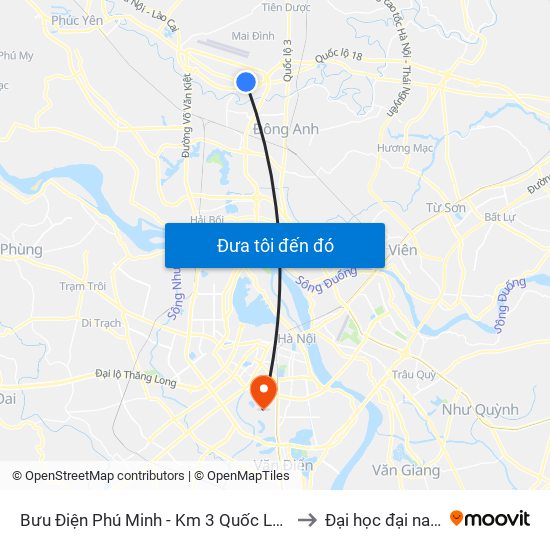 Bưu Điện Phú Minh - Km 3 Quốc Lộ 2 to Đại học đại nam map