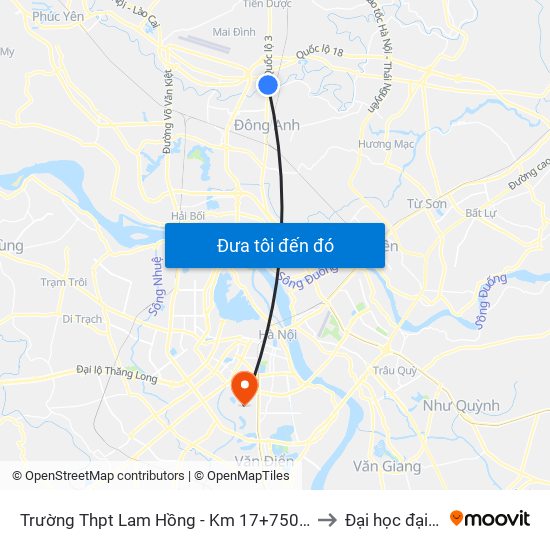 Trường Thpt Lam Hồng - Km 17+750 Quốc Lộ 3 to Đại học đại nam map