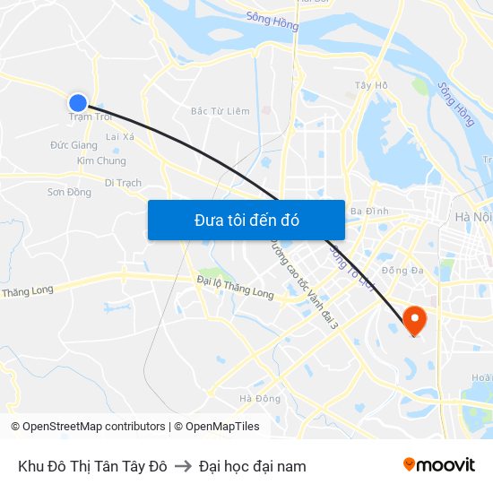 Khu Đô Thị Tân Tây Đô to Đại học đại nam map