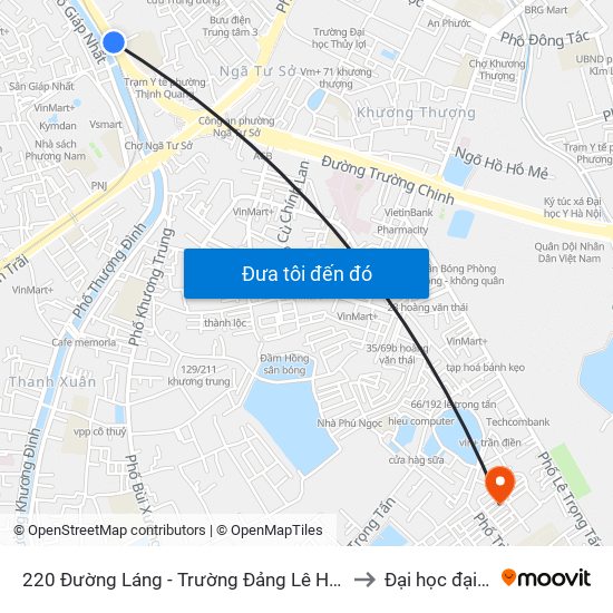 220 Đường Láng - Trường Đảng Lê Hồng Phong to Đại học đại nam map
