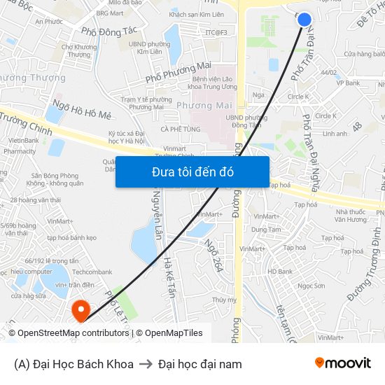 (A) Đại Học Bách Khoa to Đại học đại nam map