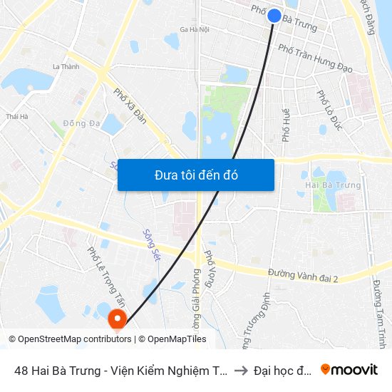 48 Hai Bà Trưng - Viện Kiểm Nghiệm Thuốc Trung Ương to Đại học đại nam map