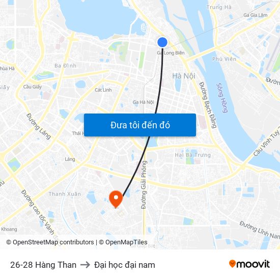 26-28 Hàng Than to Đại học đại nam map