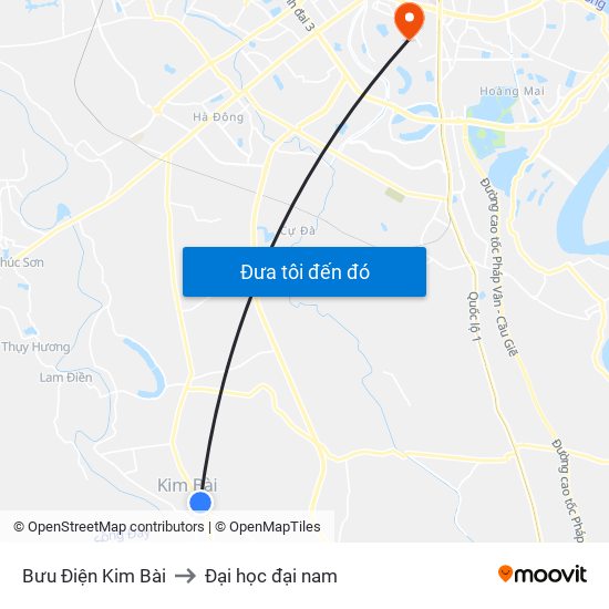 Bưu Điện Kim Bài to Đại học đại nam map