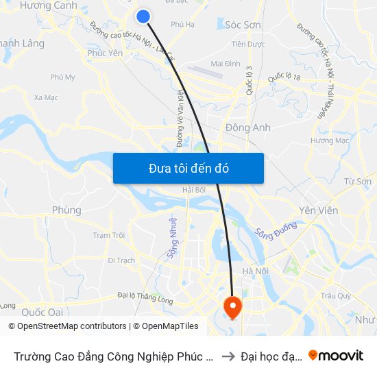 Trường Cao Đẳng Công Nghiệp Phúc Yên (Chiều Về) to Đại học đại nam map