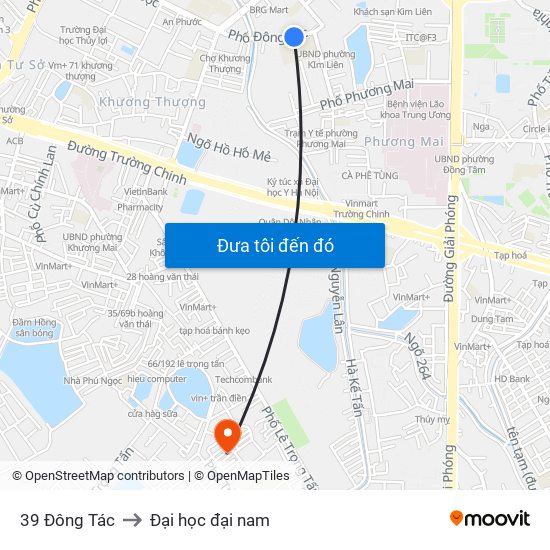 39 Đông Tác to Đại học đại nam map