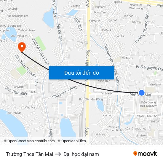 Trường Thcs Tân Mai to Đại học đại nam map