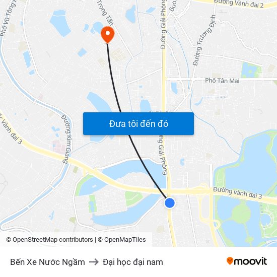 Bến Xe Nước Ngầm to Đại học đại nam map