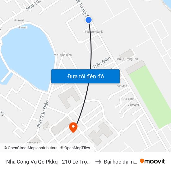 Nhà Công Vụ Qc Pkkq - 210 Lê Trọng Tấn to Đại học đại nam map