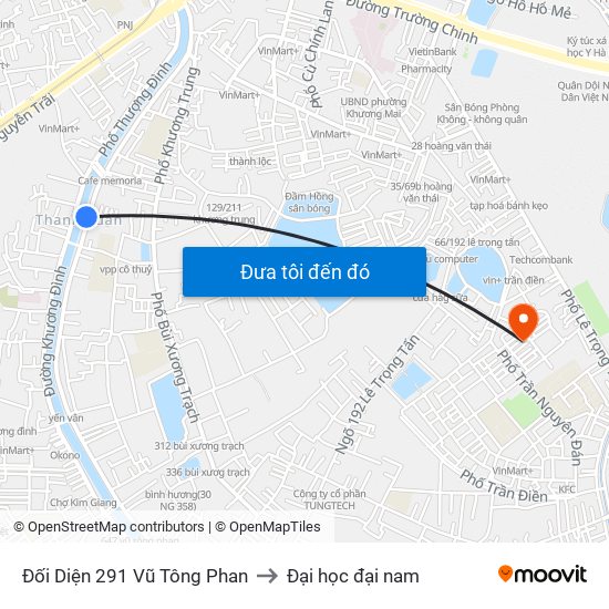 Đối Diện 291 Vũ Tông Phan to Đại học đại nam map