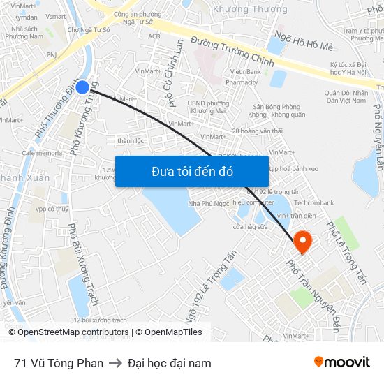 71 Vũ Tông Phan to Đại học đại nam map