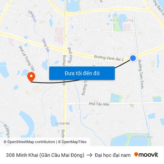 308 Minh Khai (Gần Cầu Mai Động) to Đại học đại nam map