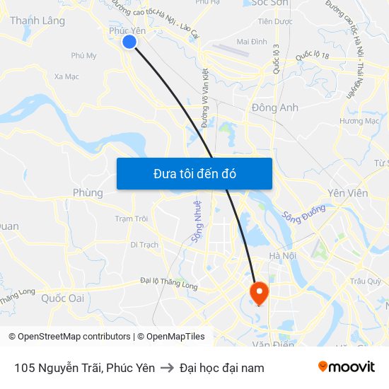 105 Nguyễn Trãi, Phúc Yên to Đại học đại nam map