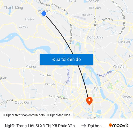 Nghĩa Trang Liệt Sĩ Xã Thị Xã Phúc Yên - Hai Bà Trưng, Phúc Yên to Đại học đại nam map