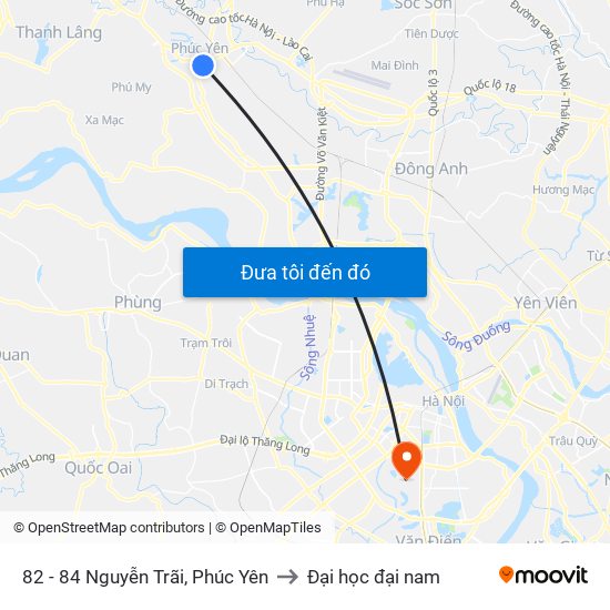 82 - 84 Nguyễn Trãi, Phúc Yên to Đại học đại nam map