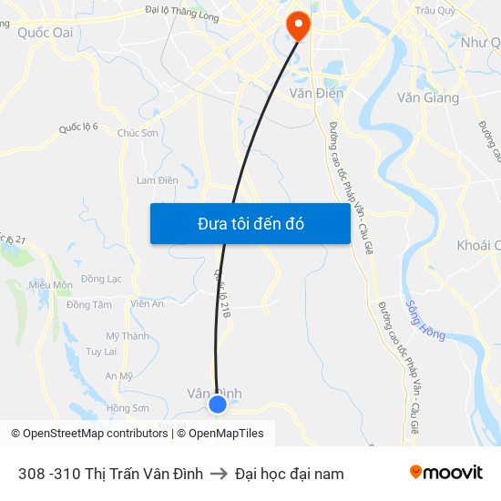 308 -310 Thị Trấn Vân Đình to Đại học đại nam map