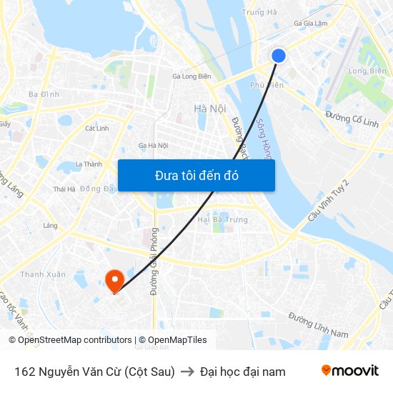 162 Nguyễn Văn Cừ (Cột Sau) to Đại học đại nam map