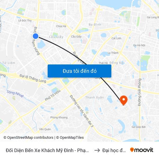 Đối Diện Bến Xe Khách Mỹ Đình - Phạm Hùng (Cột Sau) to Đại học đại nam map