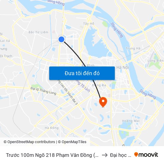 Trước 100m Ngõ 218 Phạm Văn Đồng (Đối Diện Công Viên Hòa Bình) to Đại học đại nam map