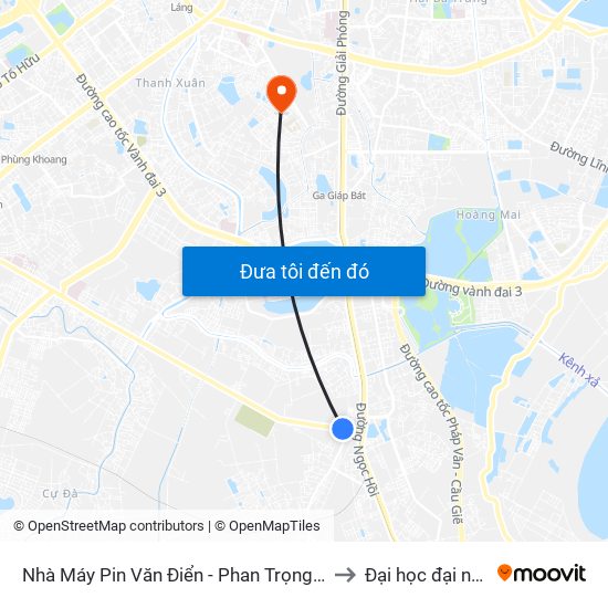 Nhà Máy Pin Văn Điển - Phan Trọng Tuệ to Đại học đại nam map