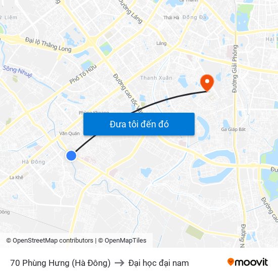 70 Phùng Hưng (Hà Đông) to Đại học đại nam map