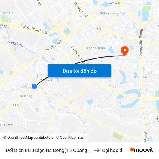 Đối Diện Bưu Điện Hà Đông(15 Quang Trung Hà Đông) to Đại học đại nam map