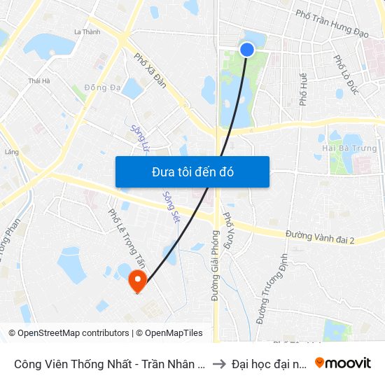 Công Viên Thống Nhất - Trần Nhân Tông to Đại học đại nam map