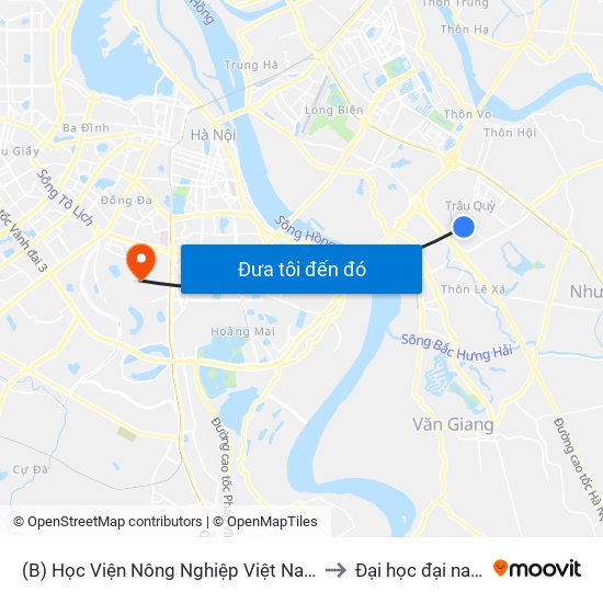 (B) Học Viện Nông Nghiệp Việt Nam to Đại học đại nam map