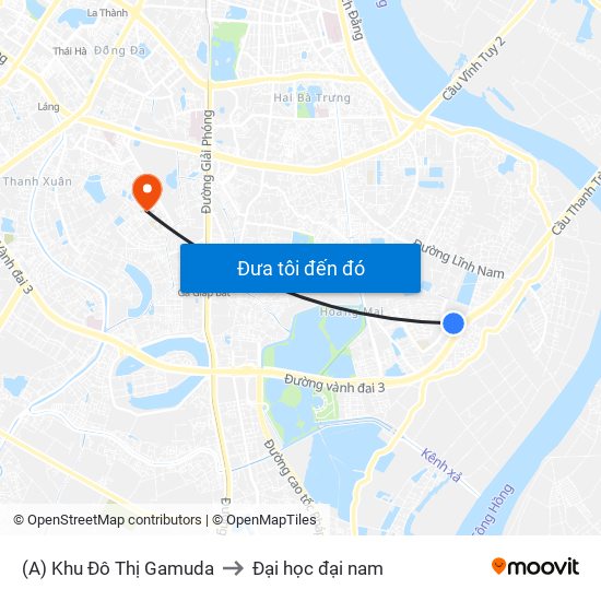 (A) Khu Đô Thị Gamuda to Đại học đại nam map