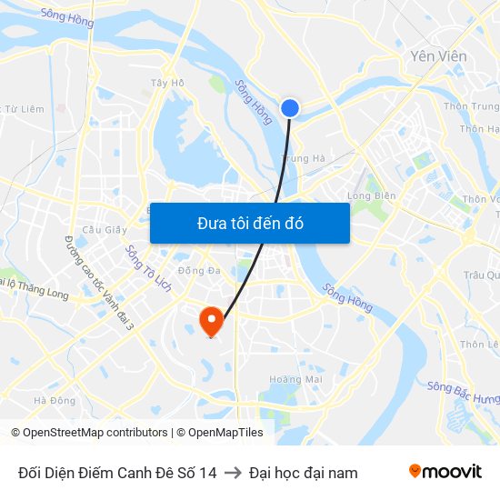 Đối Diện Điếm Canh Đê Số 14 to Đại học đại nam map