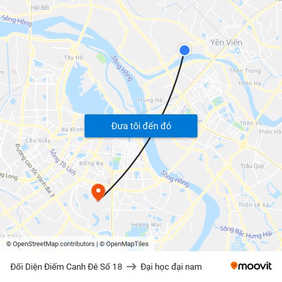 Đối Diện Điếm Canh Đê Số 18 to Đại học đại nam map