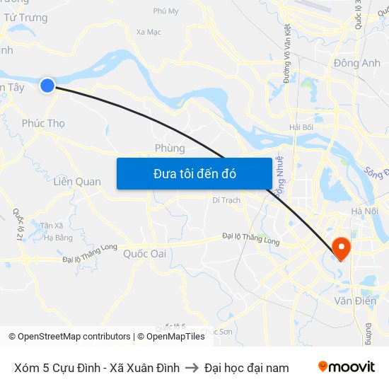 Xóm 5 Cựu Đình - Xã Xuân Đình to Đại học đại nam map