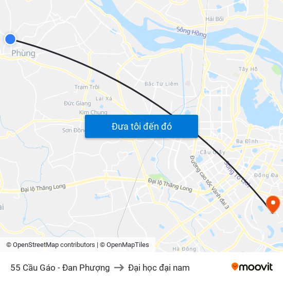 55 Cầu Gáo - Đan Phượng to Đại học đại nam map