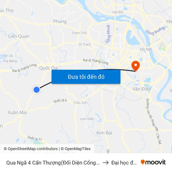 Qua Ngã 4 Cấn Thượng(Đối Diện Cổng Làng Phú Cường) to Đại học đại nam map