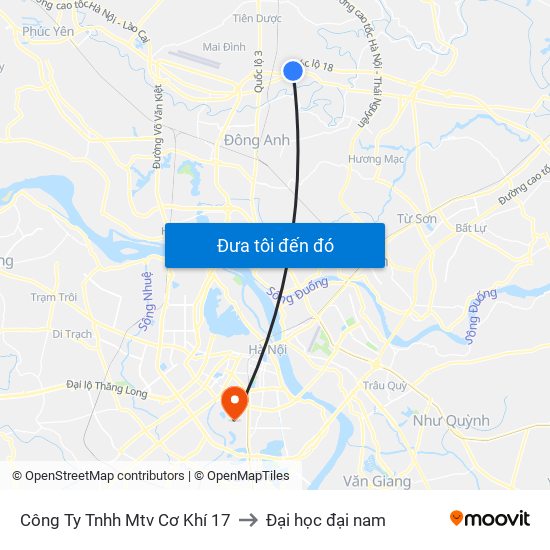 Công Ty Tnhh Mtv Cơ Khí 17 to Đại học đại nam map