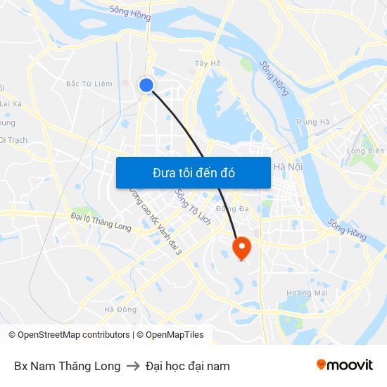 Bx Nam Thăng Long to Đại học đại nam map