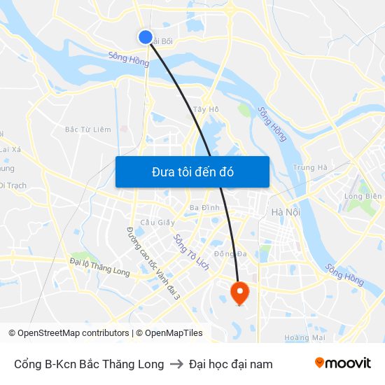 Cổng B-Kcn Bắc Thăng Long to Đại học đại nam map