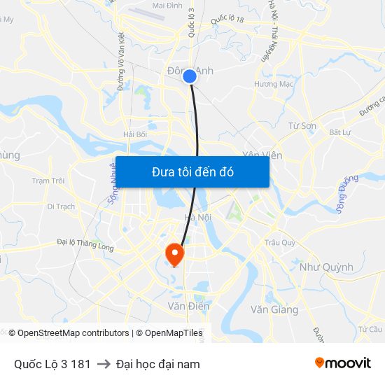 Quốc Lộ 3 181 to Đại học đại nam map