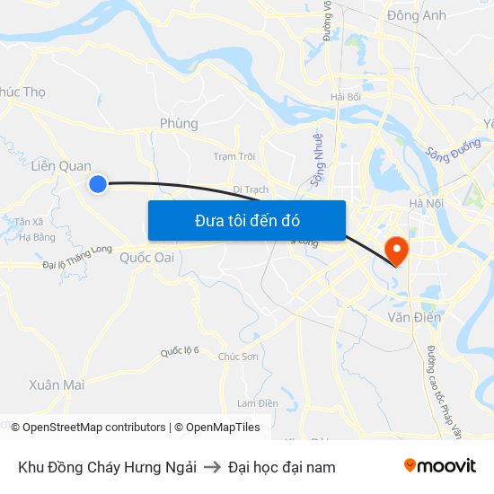 Khu Đồng Cháy Hưng Ngải to Đại học đại nam map