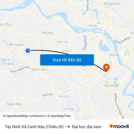 Tây Ninh Xã Canh Nậu (Chiều Đi) to Đại học đại nam map