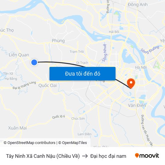 Tây Ninh Xã Canh Nậu (Chiều Về) to Đại học đại nam map