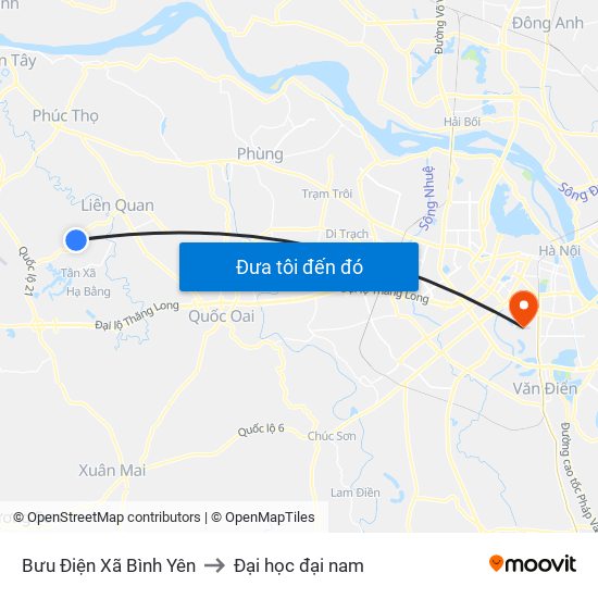 Bưu Điện Xã Bình Yên to Đại học đại nam map